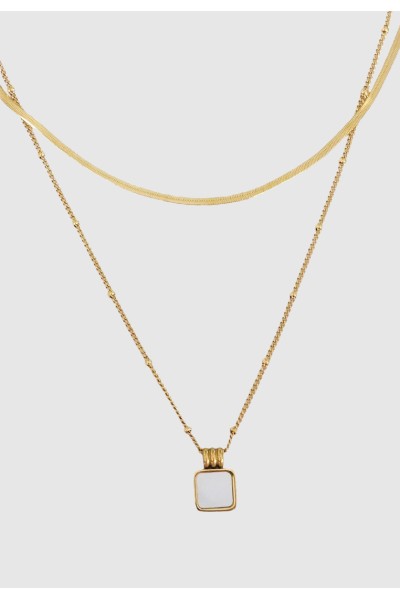 Mother-of-Pearl Square Layered Necklace