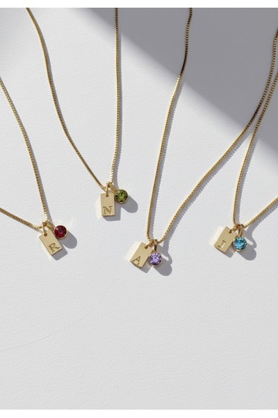 Birthstone Initial Tag Necklace